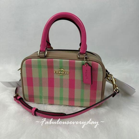 Coach Satchel Crossbody Bag With Plaid Print In Jacquard CBI90 Pink Multi NWT - Picture 1 of 8